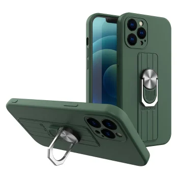 Silicone Case for Samsung Galaxy A72 4G with Ring Grip and Stand, Dark Green