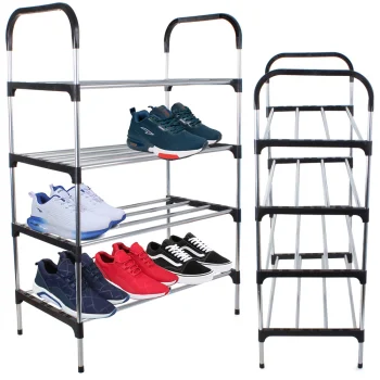4-Tier Shoe Rack, 12 Pairs, Silver