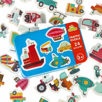 Ikonka KX6018 Kids Puzzle in Metal Tin, Vehicles, 48 Pieces