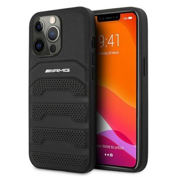 Apple iPhone 13 Pro 6.1'' AMG Leather Debossed Lines Case Cover (AMHCP13LGSEBK), Black