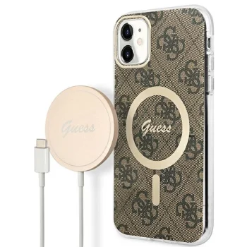 Apple iPhone 11 6.1'' Guess 4G Print MagSafe Case Cover (GUBPN61H4EACSW) + Charger, Brown