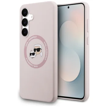 Karl Lagerfeld Silicone Karl & Choupette Heads MagSafe Case for Samsung Galaxy S25 FE - Pink