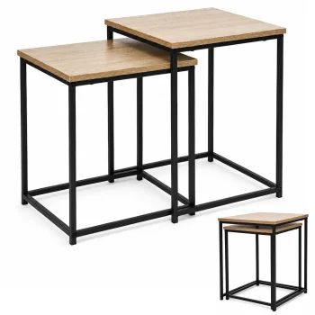 ModernHome Set of 2 Square Coffee Tables 2in1, Light Oak