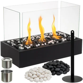 Kaminer 00026318 Freestanding Bioethanol Fireplace with Glass Walls 45cm Black