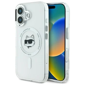 Karl Lagerfeld iPhone 16 Case IML Metal Choupette Head MagSafe, White