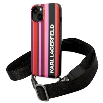 Karl Lagerfeld Color Stripes Strap Case for iPhone 14, Pink