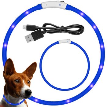 LED light-up collar for dogs and cats, adjustable, USB, 47 cm, blue