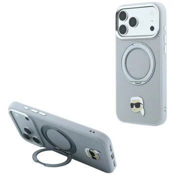 Karl Lagerfeld iPhone 18 Pro Max / 17 Pro Max dėklas Ring Stand 360 MagSafe, pilkas