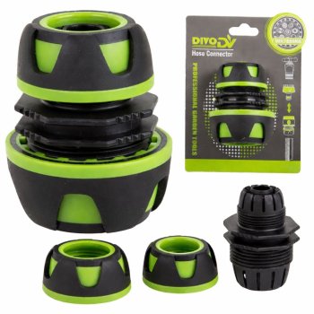 Garden Hose Repair Connector 1/2 to 3/4 Inch Adapter DIVO, Green-Black