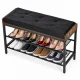 Shoe Bench with Quilted Faux Leather Seat and 2 Shelves ModernHome 80x30x50 cm