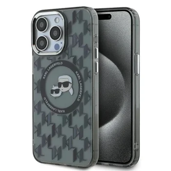 Karl Lagerfeld iPhone 15 Pro Max Case IML Monogram Karl & Choupette MagSafe, Black