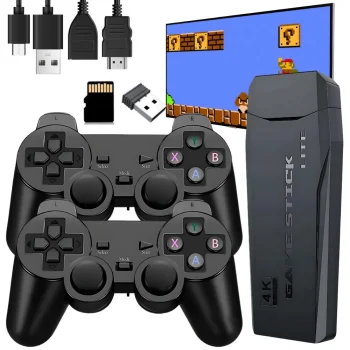 Retro TV Game Console with 20 000 Games, 2 Wireless Controllers, 64 GB Card, HDMI, Black
