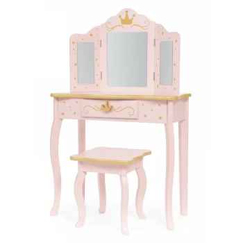 Kids Vanity Set with Mirror and Stool for Girls, Pink