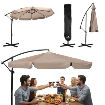 Plonos Foldable Garden Umbrella, 350 cm, Beige