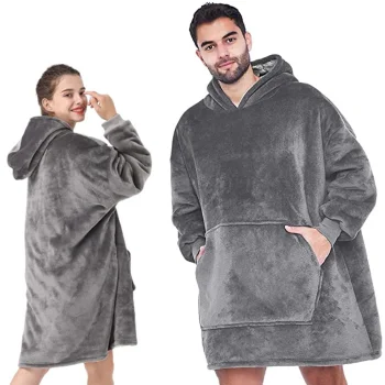 Warm Oversized Hoodie Blanket, Thick 2-in-1 Wearable Sweatshirt, Grey