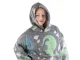 Glow in the Dark Hoodie Blanket for Kids, Oversized Wearable Sweatshirt, Grey Dinosaurs