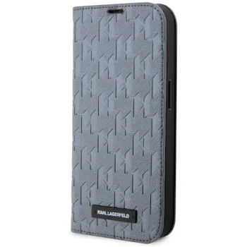 Karl Lagerfeld iPhone 14 Pro Wallet Case Saffiano Monogram, Silver