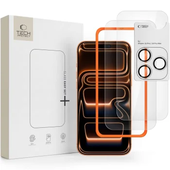 Tech-Protect Easy Set+ Tempered Glass Screen and Lens Protector for iPhone 18 Pro (2+1 Pack)