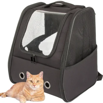 Ventilated Pet Carrier Backpack with Bubble Window for Cats and Small Dogs, Black