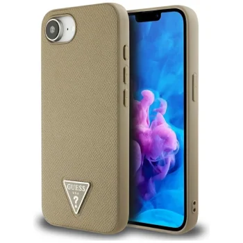 Guess Grained Triangle MagSafe Case for iPhone 16e - Brown