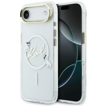 Karl Lagerfeld IML Choupettes Karl Script Logo MagSafe dėklas telefonui iPhone Air, skaidrus