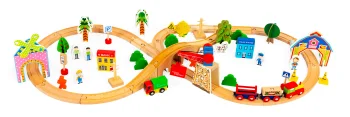 ECOTOYS 74-Piece Wooden Train Set with Tracks