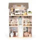 Ecotoys Laura Wooden Dollhouse with 3 Floors and 15 Furniture Pieces