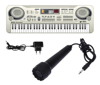 Children's Piano Synthesizer Keyboard with Microphone, 61 keys, grey