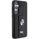 Samsung Galaxy S24 (SM-S921) Karl Lagerfeld Gripstand Saffiano Karl & Choupette Pins Cover Case, Black