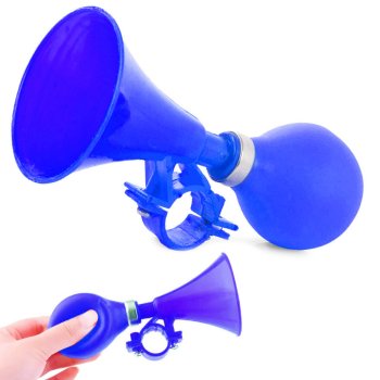 Bicycle horn with loud sound and handlebar mount, blue