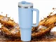 Large Thermal Mug with Handle and Straw 1.2L Stainless Steel, Blue