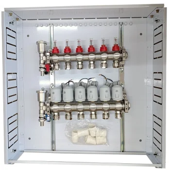 Underfloor Heating Manifold 6 Loops with NC AC230V Actuators & Flow Meters