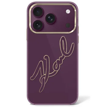 Karl Lagerfeld IML Big Signature Resin Metal Frame Case for iPhone 17/18 Pro Max, Burgundy