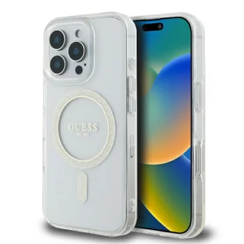 Guess iPhone 16 Pro Case IML Glitter Circle MagSafe, Transparent