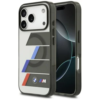 BMW M IML Metal Buttons Tricolor Lines MagSafe Case for iPhone 17 Pro Max, Gray