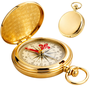 Classic Folding Metal Pocket Compass for Survival and Hiking, gold