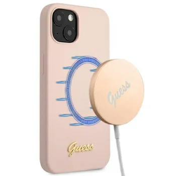 Guess Silicone Script Gold Logo Case for iPhone 13 6.1" (Light Pink)