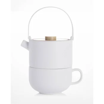 Bredemeijer Tea-for-One Umea Teapot 142007, 0.5 L, White with Bamboo Lid