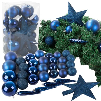 Christmas Tree Ornament Set, Blue, 33 pcs