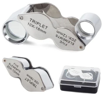 Folding Pocket Jewelry Loupe 10x 20x, Steel Body, Glossy Silver