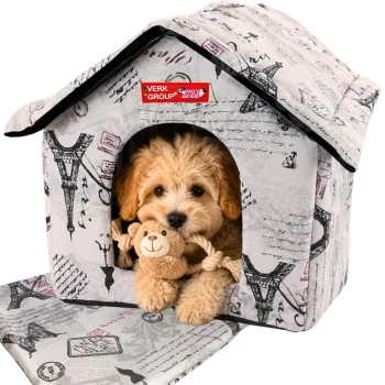 Collapsible Pet House Bed for Dogs and Cats L, Beige