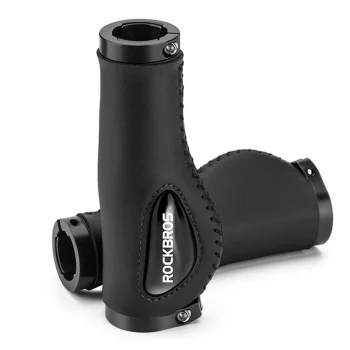 Rockbros 40720001001 Leather Bike Grips, Black