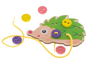 An educational set for sewing button sewing, green hedgehog