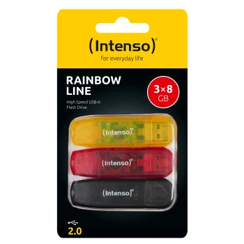 USB Flash Drive Intenso Rainbow Line 8GB USB 2.0 3-Pack, Multi-Colour