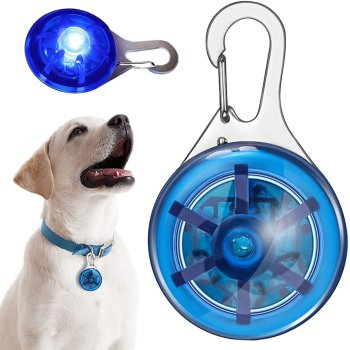 LED light tag for pet collar with carabiner, blue