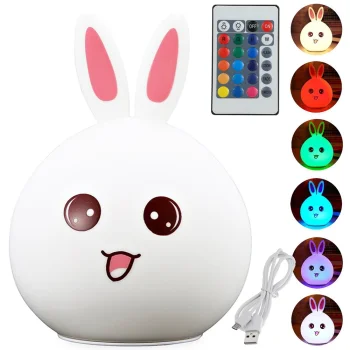 Kids Bunny Night Light with RGB LED, Remote and USB