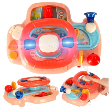 Interactive Kids Steering Wheel for Stroller with Sounds, Pink