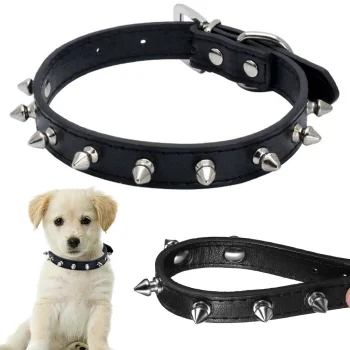 Adjustable Studded Dog Collar, Faux Leather, Size S