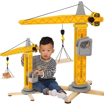 Bakalu Large Wooden Construction Crane, Rotating & Manual Control