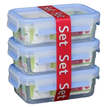 Emsa Clip & Close Food Container Set 0.55 L, 3 Pack, Transparent/Blue